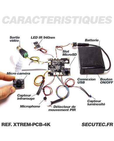Micro caméra 4K à intégrer longue autonomie détection de mouvement par capteur PIR infrarouge invisible micro sd 128 Go incluse