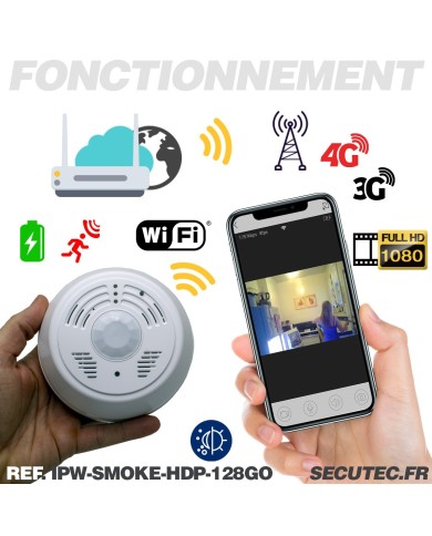 Détecteur de fumée caméra WiFi P2P HD 1080P détecteur PIR 128 Go