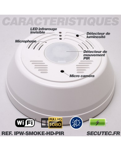 Détecteur de fumée caméra WiFi P2P HD 1080P détecteur PIR 128 Go
