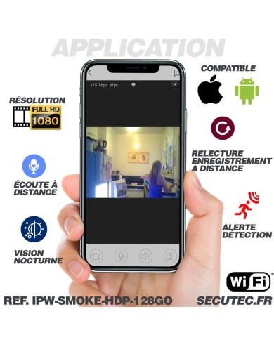 Détecteur de fumée caméra WiFi P2P HD 1080P détecteur PIR 128 Go
