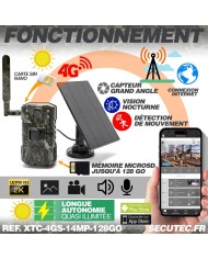 Caméra solaire de chasse 4G vidéo UHD 2K et photo 14 Mpx vision nocturne longue autonomie audio vidéo en direct détection de mou