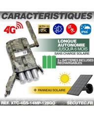 Caméra solaire de chasse 4G vidéo UHD 2K et photo 14 Mpx vision nocturne longue autonomie audio vidéo en direct détection de mou
