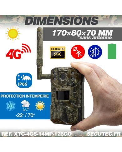 Caméra solaire de chasse 4G vidéo UHD 2K et photo 14 Mpx vision nocturne longue autonomie audio vidéo en direct détection de mou