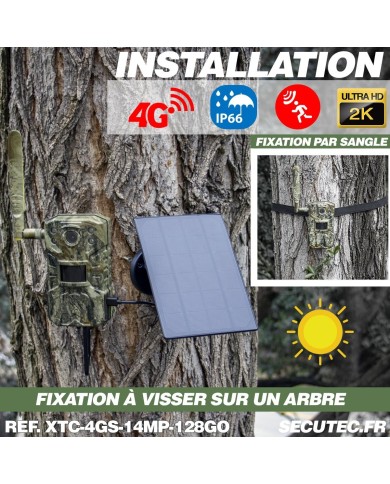 Caméra solaire de chasse 4G vidéo UHD 2K et photo 14 Mpx vision nocturne longue autonomie audio vidéo en direct détection de mou
