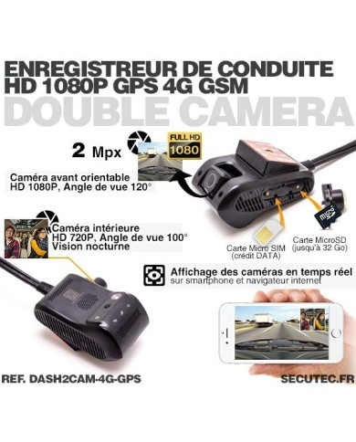 Enregistreur de conduite double caméra HD 1080P avec enregistreur GPS et transmission 3G GSM sur smartphone & PC