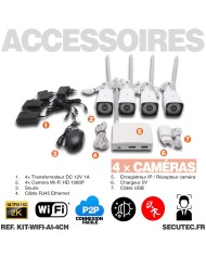 Kit 4 caméras WiFi enregistrement ultra HD 2K à la détection humaine et visage avec alerte sur smartphone