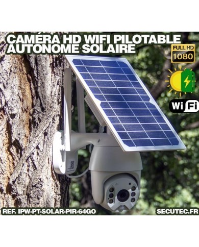 Caméra pilotable solaire IP Wifi HD 1080P waterproof Infrarouge accès à distance via iPhone Android 64 Go inclus