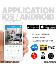 Kit 4 caméras WiFi enregistrement ultra HD 2K à la détection humaine et visage avec alerte sur smartphone