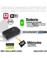 Mini enregistreur audio WiFi longue autonomie détection de bruit écoute à distance mémoire 32 Go