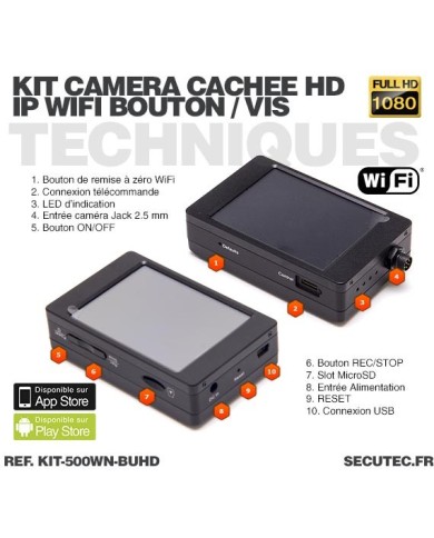 Kit micro caméra bouton ou vis Full HD 1080P 