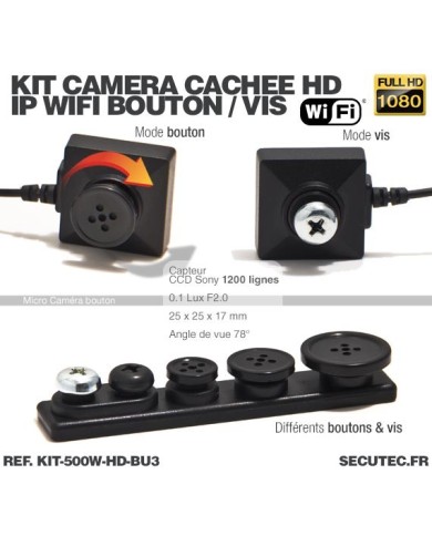 Kit micro caméra bouton ou vis Full HD 1080P 