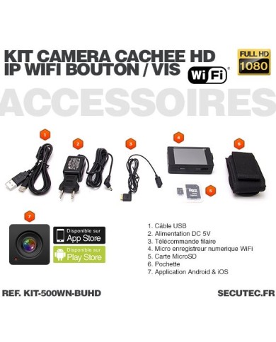 Kit micro caméra bouton ou vis Full HD 1080P 