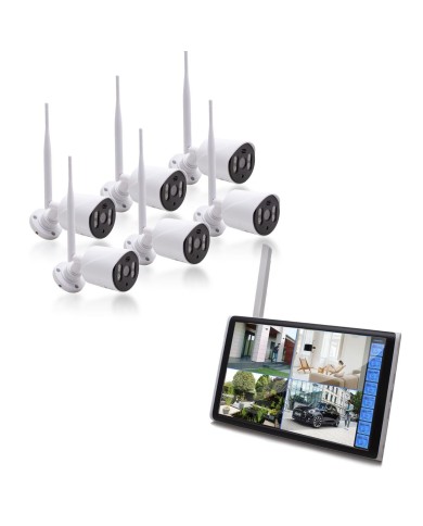 Kit vidéosurveillance WiFi 6 caméras HD IR IP66 avec IA et un écran LCD 10.1 récepteur enregistreur HDD 2 To