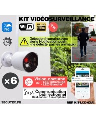Kit vidéosurveillance WiFi 6 caméras HD IR IP66 avec IA et un écran LCD 10.1 récepteur enregistreur HDD 2 To