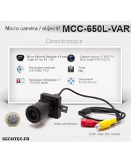Micro caméra carrée couleur 650 lignes avec micro objectif varifocale 4-9 mm