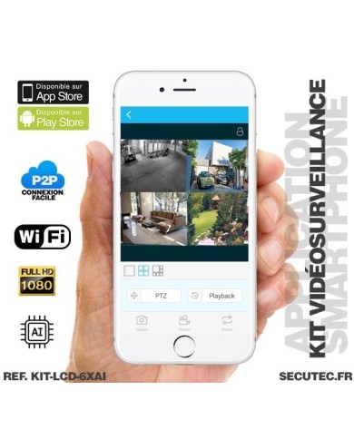 Kit vidéosurveillance WiFi 6 caméras HD IR IP66 avec IA et un écran LCD 10.1 récepteur enregistreur HDD 2 To