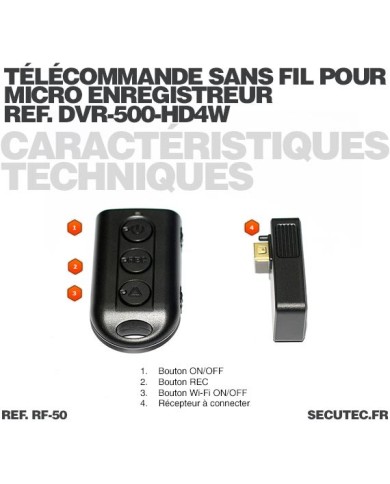 Télécommande Sans fil pour micro enregistreur réf.DVR-500-HD4W