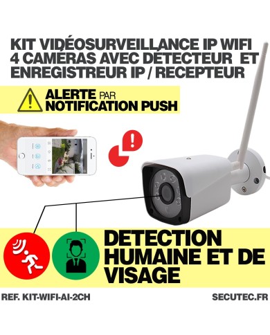 Kit 2 caméra WiFi enregistrement ultra HD 2K à la détection humaine et visage avec alerte sur smartphone