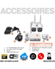 Kit 2 caméra WiFi enregistrement ultra HD 2K à la détection humaine et visage avec alerte sur smartphone