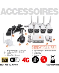 Kit vidéosurveillance 4G avec 4 caméras WIFI Ultra HD 2K enregistrement à la détection humaine et visage