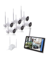 Kit vidéosurveillance 3G 4G avec 6 caméras WiFi HD IR IP66 avec IA et un écran LCD 10.1 récepteur enregistreur HDD 2To