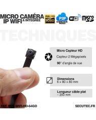 Micro caméra à intégrer HD 1080P IP WIFI détection de mouvement mémoire 64Go