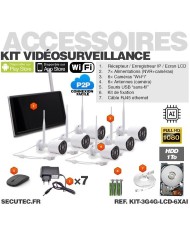Kit vidéosurveillance 3G 4G avec 6 caméras WiFi HD IR IP66 avec IA et un écran LCD 10.1 récepteur enregistreur HDD 2To