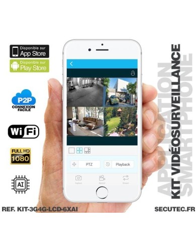 Kit vidéosurveillance 3G 4G avec 6 caméras WiFi HD IR IP66 avec IA et un écran LCD 10.1 récepteur enregistreur HDD 2To
