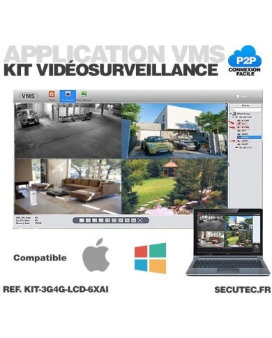 Kit vidéosurveillance 3G 4G avec 6 caméras WiFi HD IR IP66 avec IA et un écran LCD 10.1 récepteur enregistreur HDD 2To