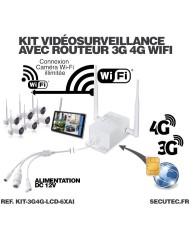 Kit vidéosurveillance 3G 4G avec 6 caméras WiFi HD IR IP66 avec IA et un écran LCD 10.1 récepteur enregistreur HDD 2To