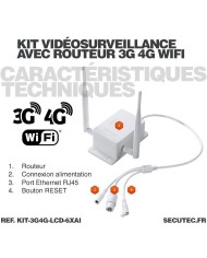 Kit vidéosurveillance 3G 4G avec 6 caméras WiFi HD IR IP66 avec IA et un écran LCD 10.1 récepteur enregistreur HDD 2To