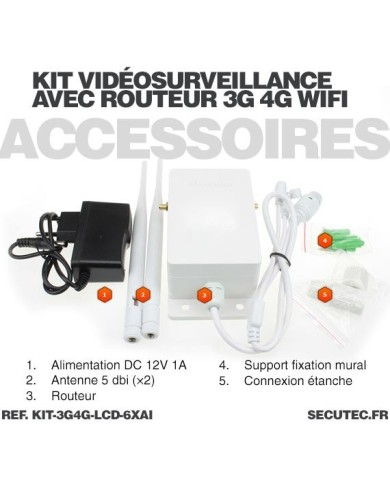 Kit vidéosurveillance 3G 4G avec 6 caméras WiFi HD IR IP66 avec IA et un écran LCD 10.1 récepteur enregistreur HDD 2To