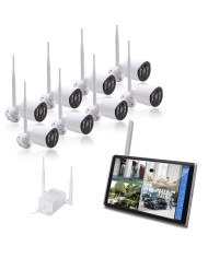 Kit vidéosurveillance 3G 4G avec 8 caméras WiFi HD IR IP66 avec IA et un écran LCD 10.1 récepteur enregistreur HDD 2To