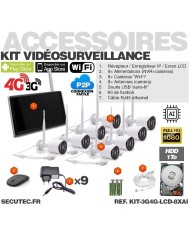 Kit vidéosurveillance 3G 4G avec 8 caméras WiFi HD IR IP66 avec IA et un écran LCD 10.1 récepteur enregistreur HDD 2To