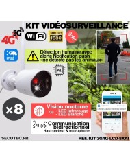 Kit vidéosurveillance 3G 4G avec 8 caméras WiFi HD IR IP66 avec IA et un écran LCD 10.1 récepteur enregistreur HDD 2To