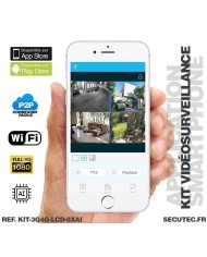 Kit vidéosurveillance 3G 4G avec 8 caméras WiFi HD IR IP66 avec IA et un écran LCD 10.1 récepteur enregistreur HDD 2To