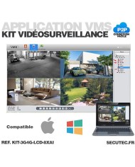 Kit vidéosurveillance 3G 4G avec 8 caméras WiFi HD IR IP66 avec IA et un écran LCD 10.1 récepteur enregistreur HDD 2To