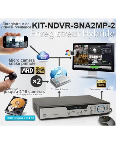 Kit enregistreur de vidéosurveillance et deux caméras snake AHD 1080P