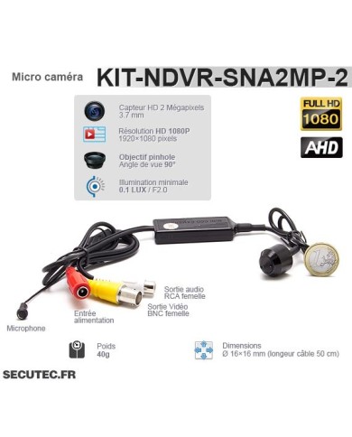 Kit enregistreur de vidéosurveillance et deux caméras snake AHD 1080P