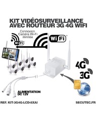 Kit vidéosurveillance 3G 4G avec 8 caméras WiFi HD IR IP66 avec IA et un écran LCD 10.1 récepteur enregistreur HDD 2To