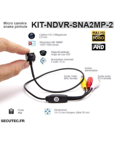 Kit enregistreur de vidéosurveillance et deux caméras snake AHD 1080P