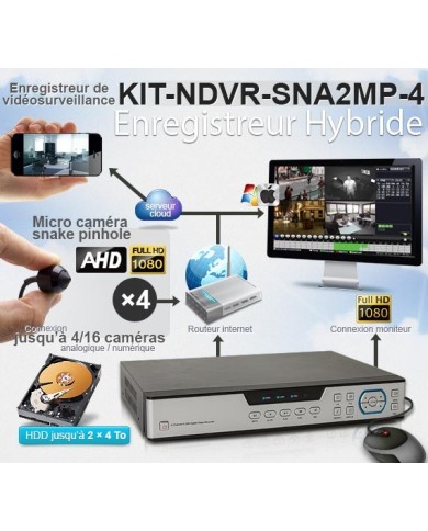 Kit enregistreur de vidéosurveillance et quatre caméras snake AHD 1080P