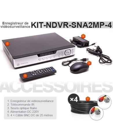 Kit enregistreur de vidéosurveillance et quatre caméras snake AHD 1080P