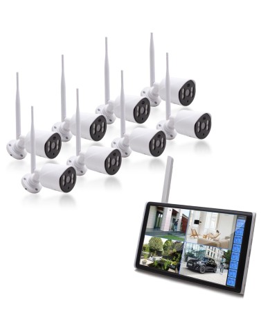 Kit vidéosurveillance WiFi 8 caméras HD IR IP66 avec IA et un écran LCD 10.1 récepteur enregistreur HDD 2 To