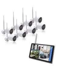 Kit vidéosurveillance WiFi 8 caméras HD IR IP66 avec IA et un écran LCD 10.1 récepteur enregistreur HDD 2 To