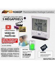 Thermomètre Horloge caméra cachée FHD 1080P autonome