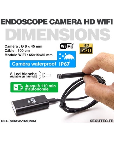 Caméra endoscope WiFi HD 720P waterproof avec vision sur smartphone iPhone et Android