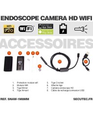 Caméra endoscope WiFi HD 720P waterproof avec vision sur smartphone iPhone et Android
