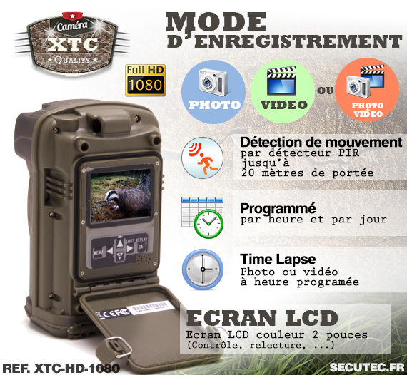 Les différents modes d'enregistrement de la caméra XTC-HD-1080