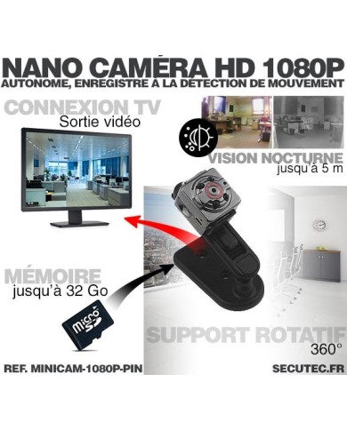 Mini caméra HD 1080P pinhole vision nocturne autonome avec enregistrement micro SDHC